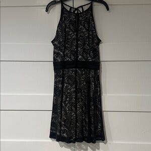 Elegant Black Lace over Cream Dress